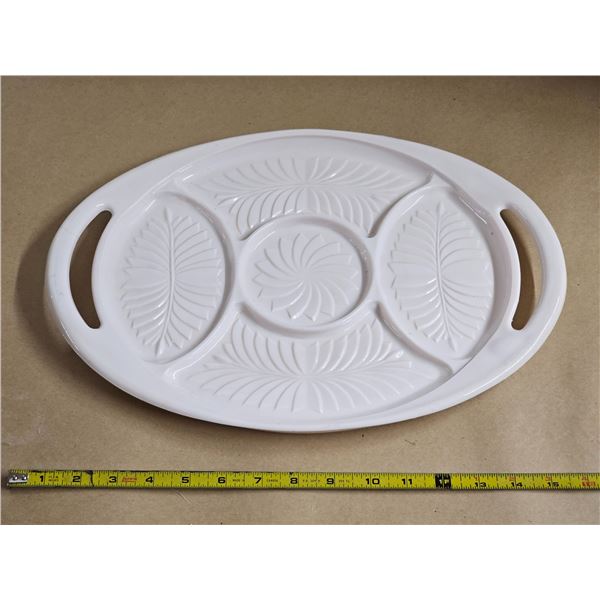 Vintage Jeannette Shell Pink Milk Glass Serving Tray “Feather” Pattern