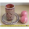 Image 1 : Mosaic Candle Holder and Dish, (2) Round Candles