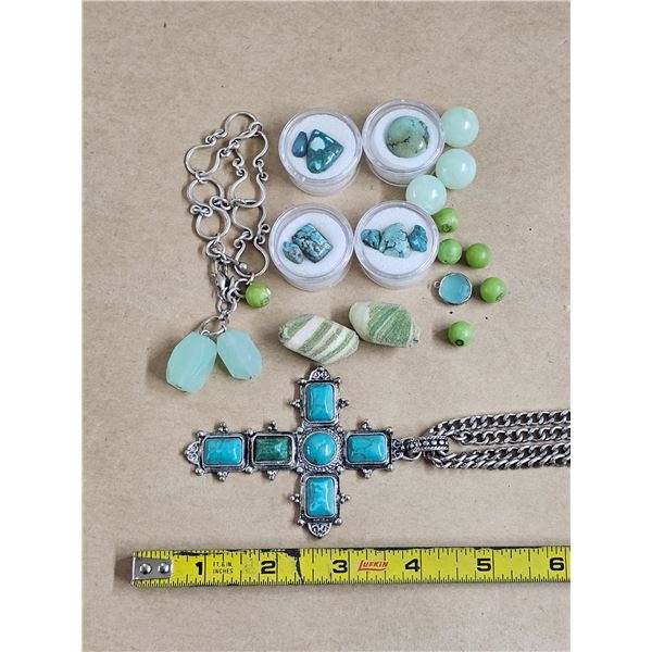 Lot of Misc. Turquoise and Turquoise Coloured Gems, Jewelry etc. – Cannot Confirm Authentic