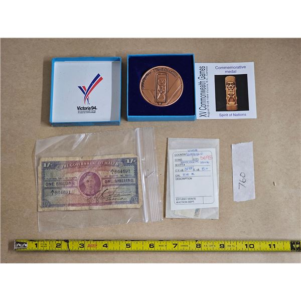 1994 Commonwealth Games Commemorative Medal, Malta Shilling, Stamps (Guatemala)