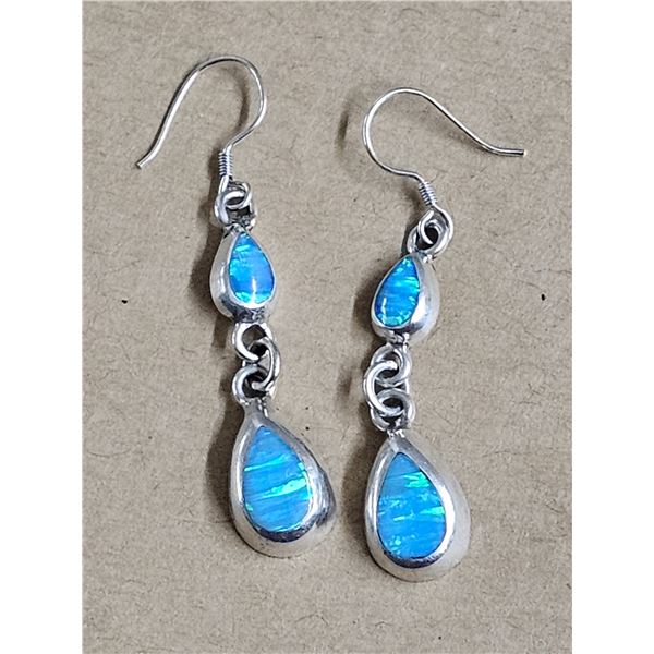Australian Opal Teardrop Earrings Marked “950”