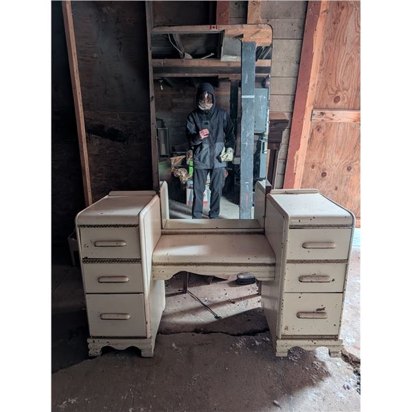 Vintage wood Night Stand w/ Mirror and Drawers (49"x16"x64")