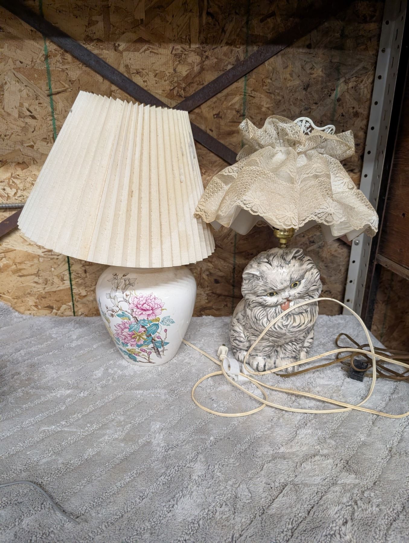 (2) Lamps (1) Cat Base Deisgn (1) Floral Design Base (Both Not Tested ...