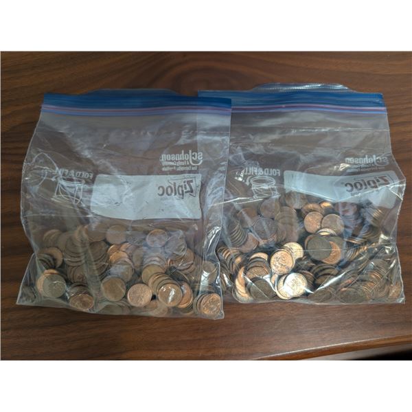 (2)Bag full of Canadian Pennies From 1960s-90s Era (NOT ALL SHOWN)