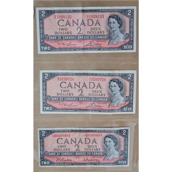 (3) 1954 Canadian Two Dollar Bills