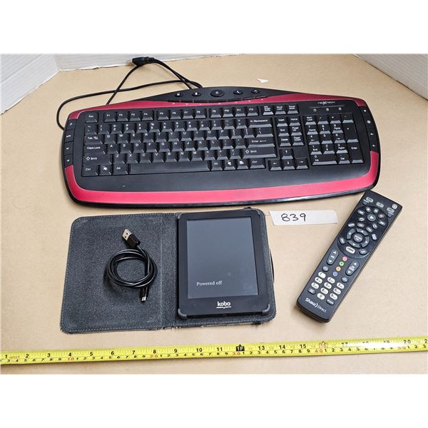Kobo w/ Protective Cover and Charger (factory reset, working), Computer Keyboard, Remote