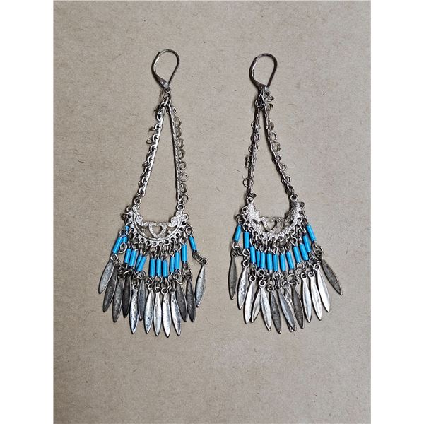 Indigenous Style Silver Coloured Dangle Earrings