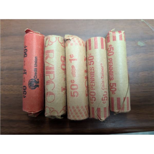 (5) Rolls of Vintage Canadian Pennies (Not All Dates Known)