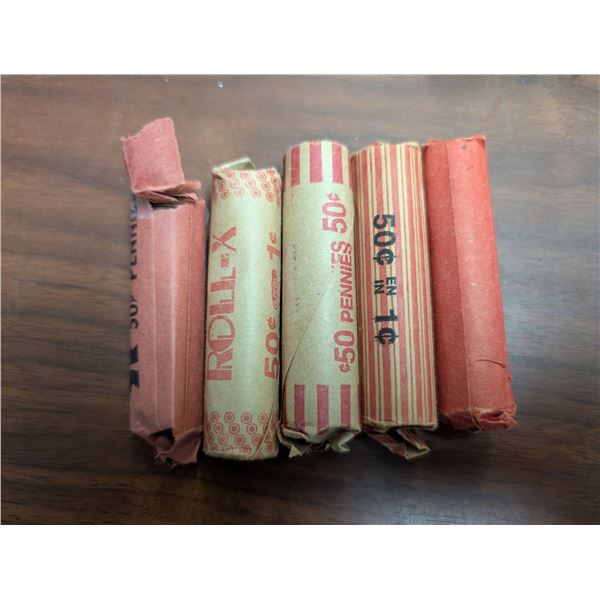 (5) Rolls of Vintage Canadian Pennies (Not All Dates Known)