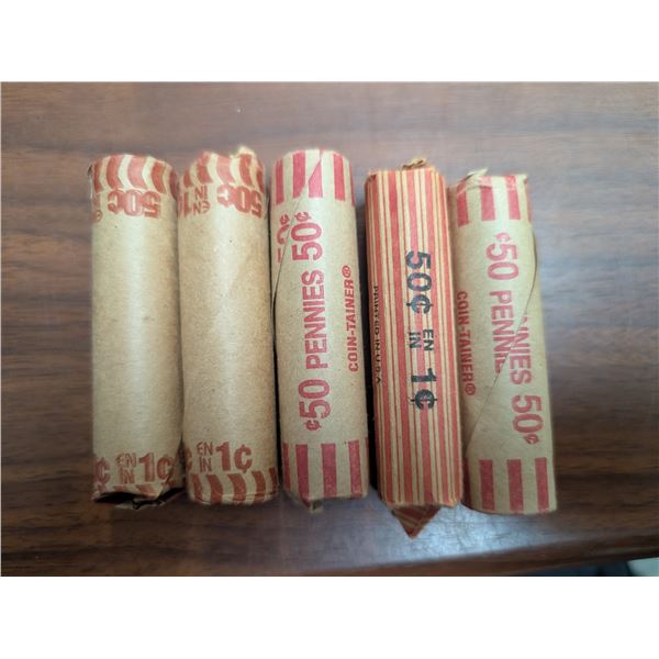 (5) Rolls of Vintage Canadian Pennies (Not All Dates Known)