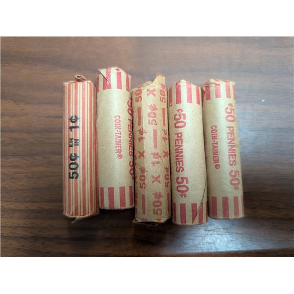 (5) Rolls of Vintage Canadian Pennies (Not All Dates Known)