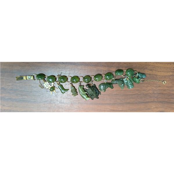 Green/Jade Like Coloured Necklace Piece w/ Multiple Designed Charms w/ case