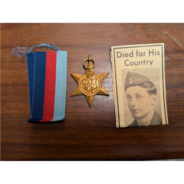 Canadian THE ATLANTIC STAR Medal w/ Newspaper Clipping of W.O.1 B Soroski