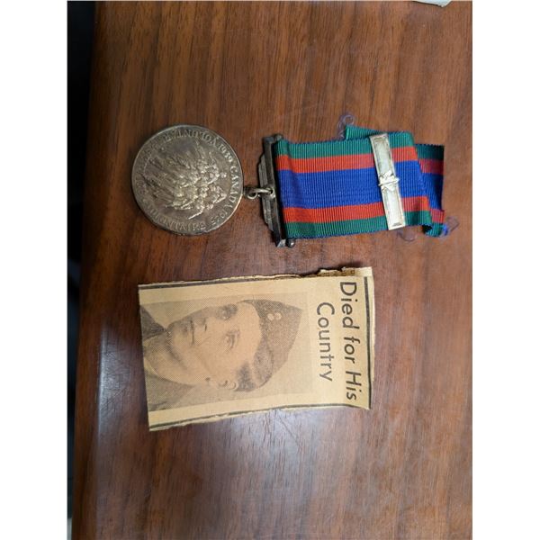Voluntary Service 1939-1945 Medal w/ Newspaper Clipping of W.O.1 B Soroski