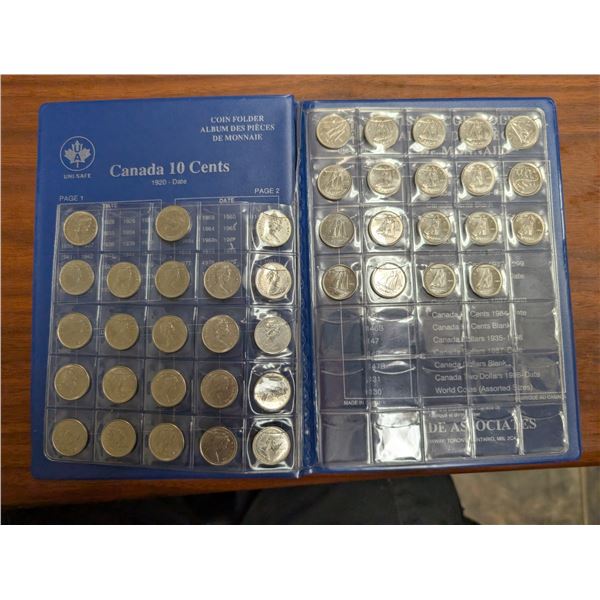 Collection of Canadian 10 Cent Coins From 1968-1969 and 1971-2010 Housed In Case