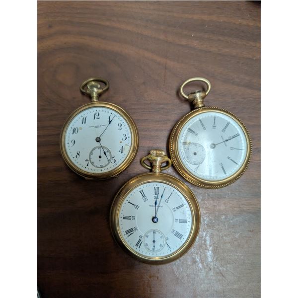 Lot of (3) Pocket Watches (Cover missing, And Not Working) Use for Parts