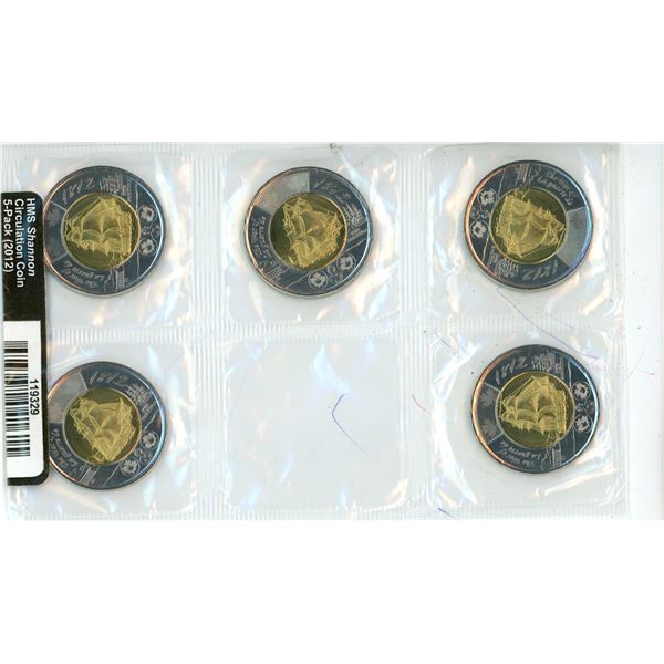 (5) Canadian 2 Dollar Coins 1812 "The War of La Guerre De"