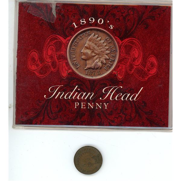 1890s Indian Head Penny w/ Certificate of Authenticity and House in original Cover