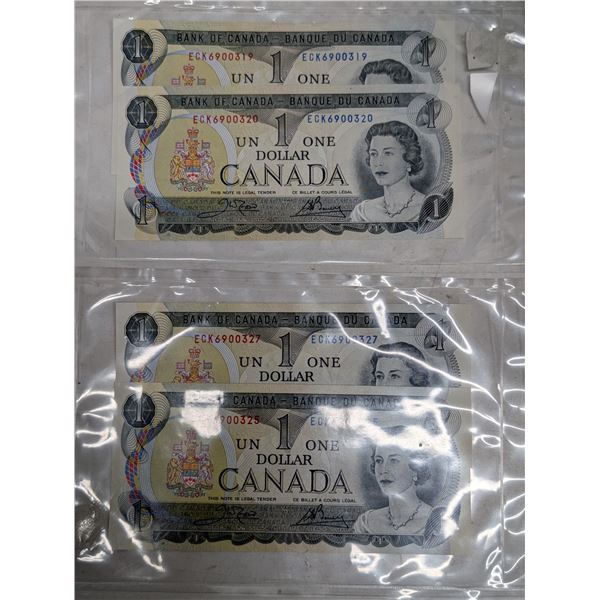 (4) Canadian 1974 Bills (2) in Sequence Order ECK6900319-320