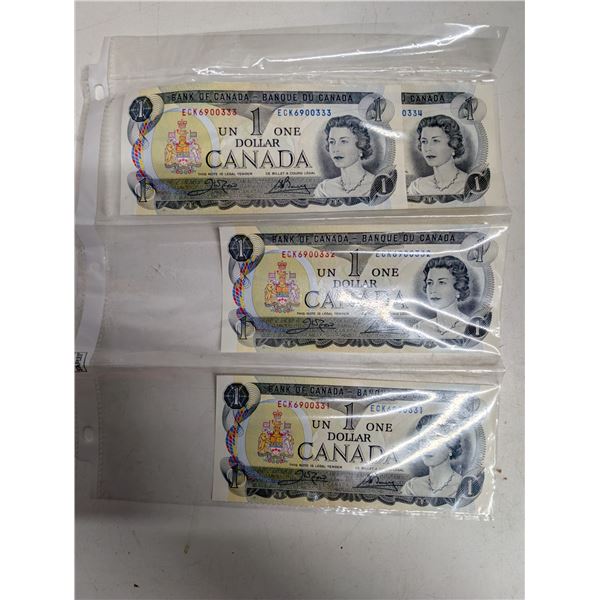 (4) Canadian 1974 Bills All in Sequence Order ECK6900331-334