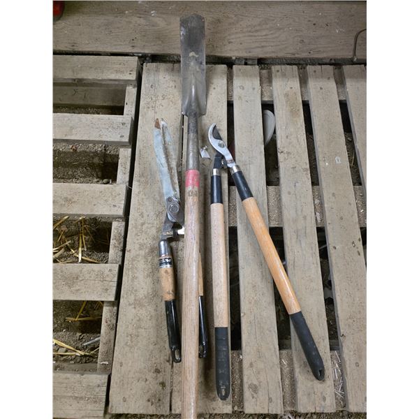 2 hedge clippers and shovel