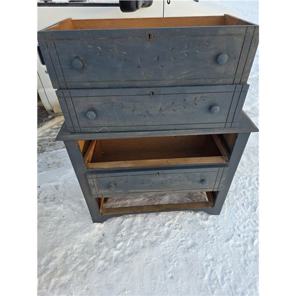 Wood dresser- 17" by 38" by 32"H- drawers are warped