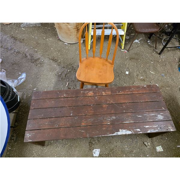 Wood chair and table- 50" by 18" by 17"H