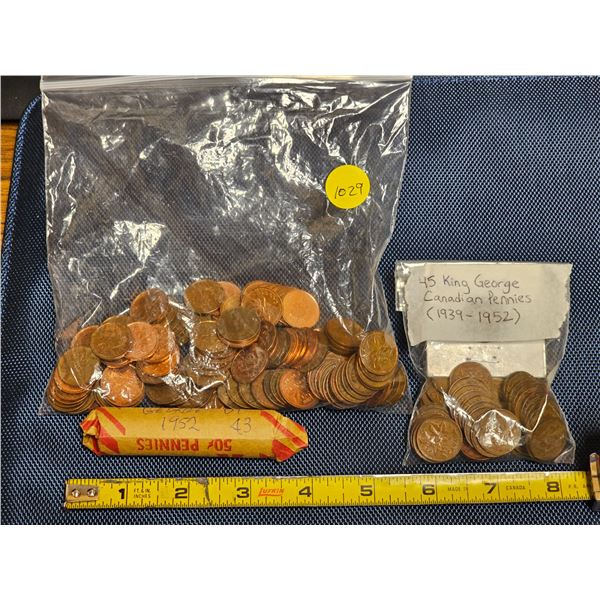 Bag of Canadian Pennies, Some 1939-1952 (1952 roll not confirmed)