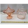 Image 1 : bisque dish pink glass + candy dish ( mis-matched lids)