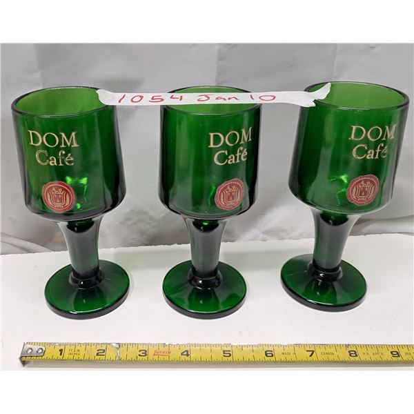 3 green glass wine cups