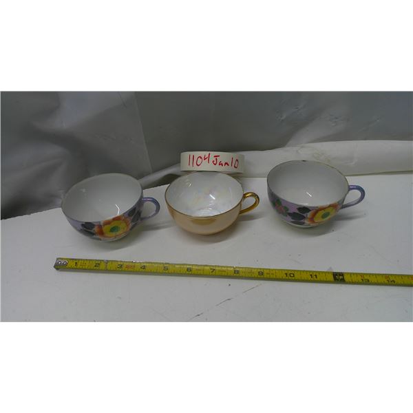 3 glass cups 2 hand painted
