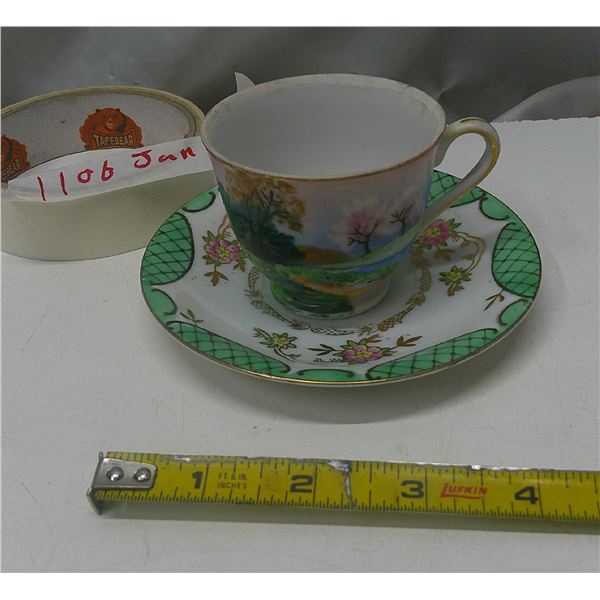 tea cup + plate hand painted