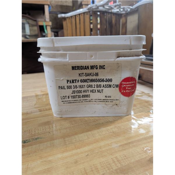 Sealed Pail full of 500 3/8-16x GR8.2B/B ASSM C/W HVY Hex Nuts
