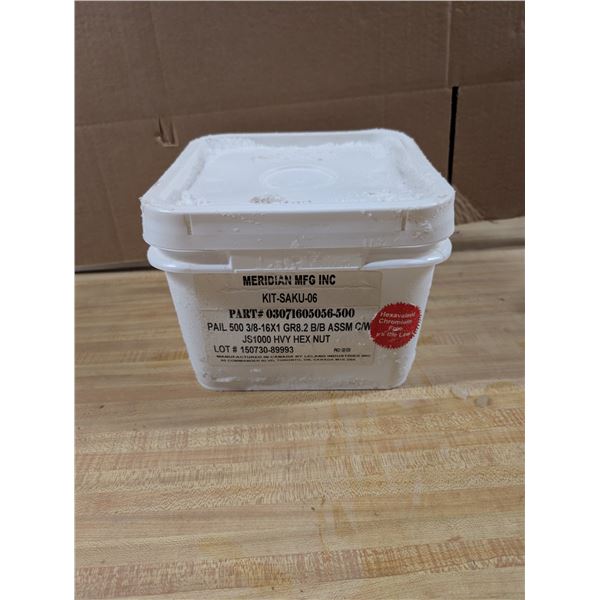 Sealed Pail full of 500 3/8-16x GR8.2B/B ASSM C/W HVY Hex Nuts