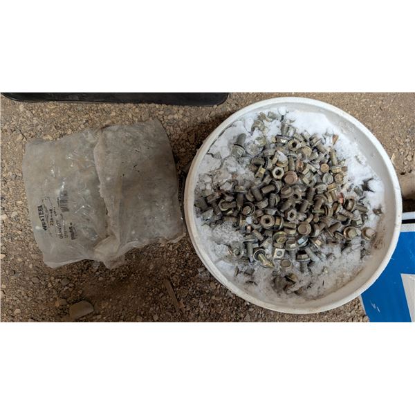Pail full of Hex Nuts w/ (2) Sealed New in Bags Hex Grain Bin Bolts