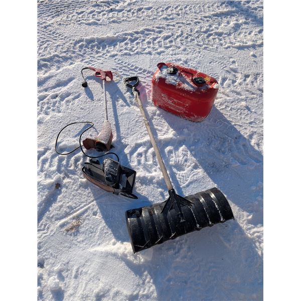 Misc. tool lot (Snow Shovel, Jerry Can, Sander, and Weed Wacker, Both Not Tested)