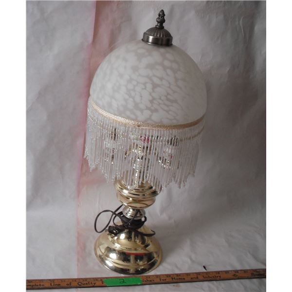 vintage shade fringe beaded lamp (working) 22" tall