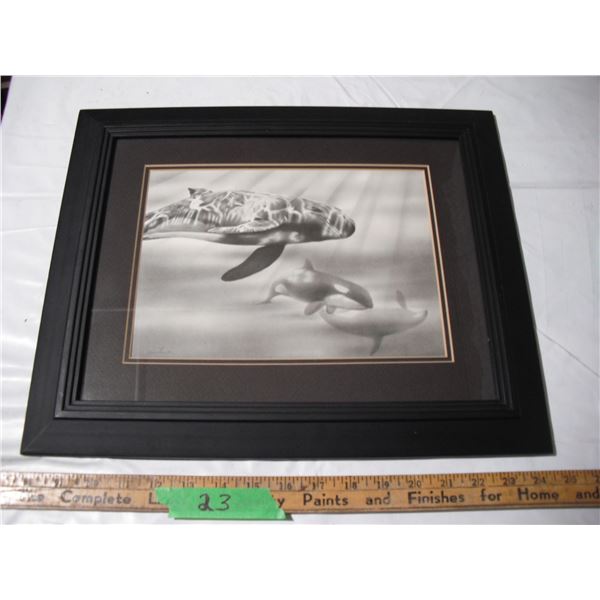 framed Sam Lu (lamp black?) art (14x17)