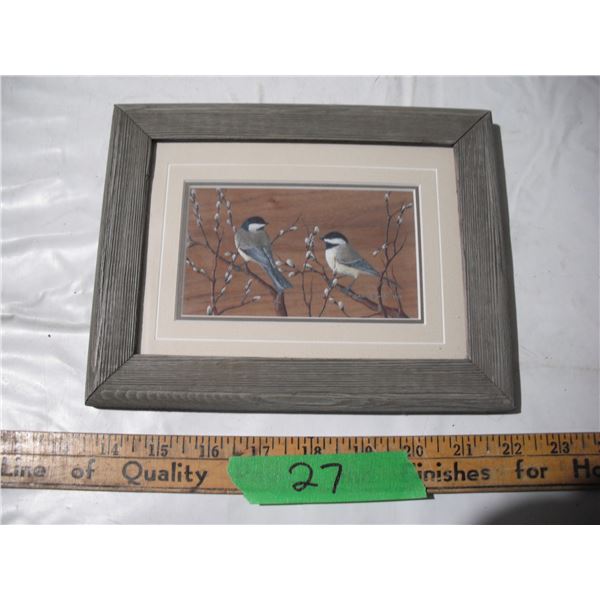 carmen heinrichs 2004 willow and wings mini print of wood burning and acrylic on black walnut wood (