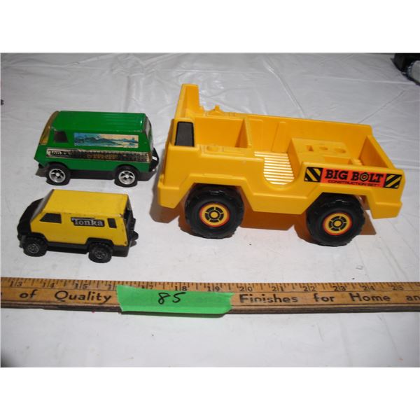 (2) tonka vans + tomy truck