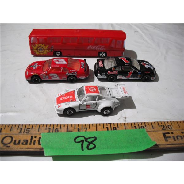 (4) coca cola themed small toys