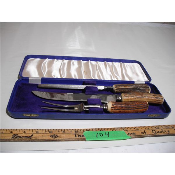 birks 3 pc bone handle carving set on original case