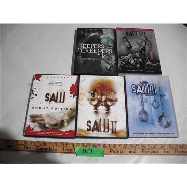 saw I, II,III,VI, + jeepers keepers 1,2 total 9 dvd's