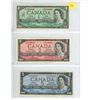 Image 1 : (3) 1954 Canadian Bank Notes – One, Two, and Five Dollars