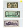 Image 1 : 1923 Canadian 25-cent Shinplaster, 1954 One-Dollar Bill, 1954 Ten-Dollar Bill