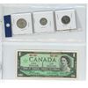 Image 1 : 1967 Canadian Centennial Coins (Quarter, Dime, Nickel) and 1967 Canada One-Dollar Bank Note.