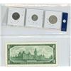 Image 2 : 1967 Canadian Centennial Coins (Quarter, Dime, Nickel) and 1967 Canada One-Dollar Bank Note.