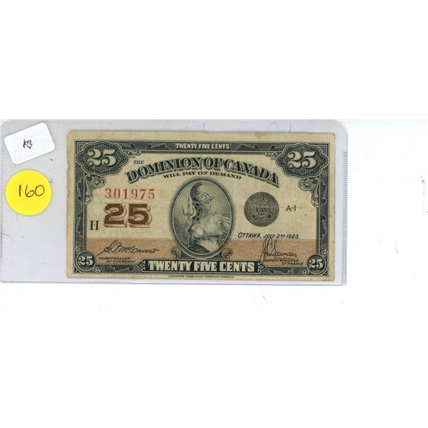 1923 Dominion of Canada 25 cent Shin Plaster