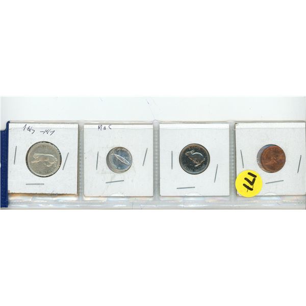 1967 (4) “100 years” Canada Commemorative Coins (Dime and Quarter contains Silver)