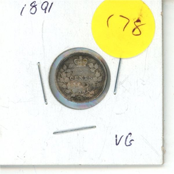 1891 Canada Silver 5 cent Coin